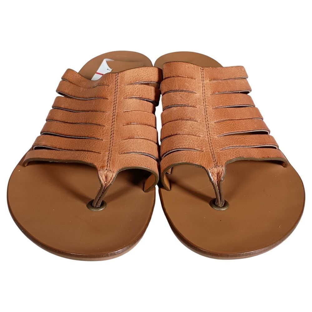 Paul Green Tan Leather Strappy Thong Sandal Low Wedge Womens 7.5 - Picture 4 of 11
